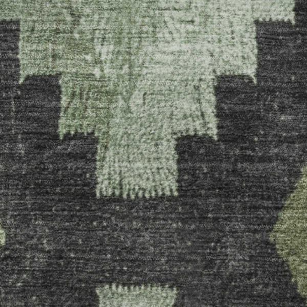 HomeRoots 8' Contemporary Ikat Round Rug in Artichoke Green & Gray – Washable, UV-Protected, Durable Design 707206