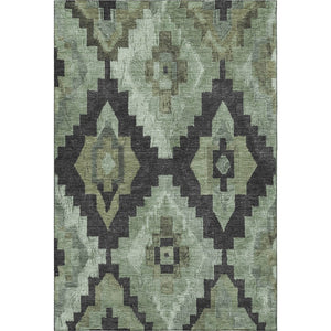 HomeRoots 8' Contemporary Ikat Round Rug in Artichoke Green & Gray – Washable, UV-Protected, Durable Design 707206