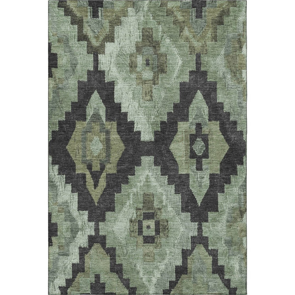 HomeRoots 8' Contemporary Ikat Round Rug in Artichoke Green & Gray – Washable, UV-Protected, Durable Design 707206