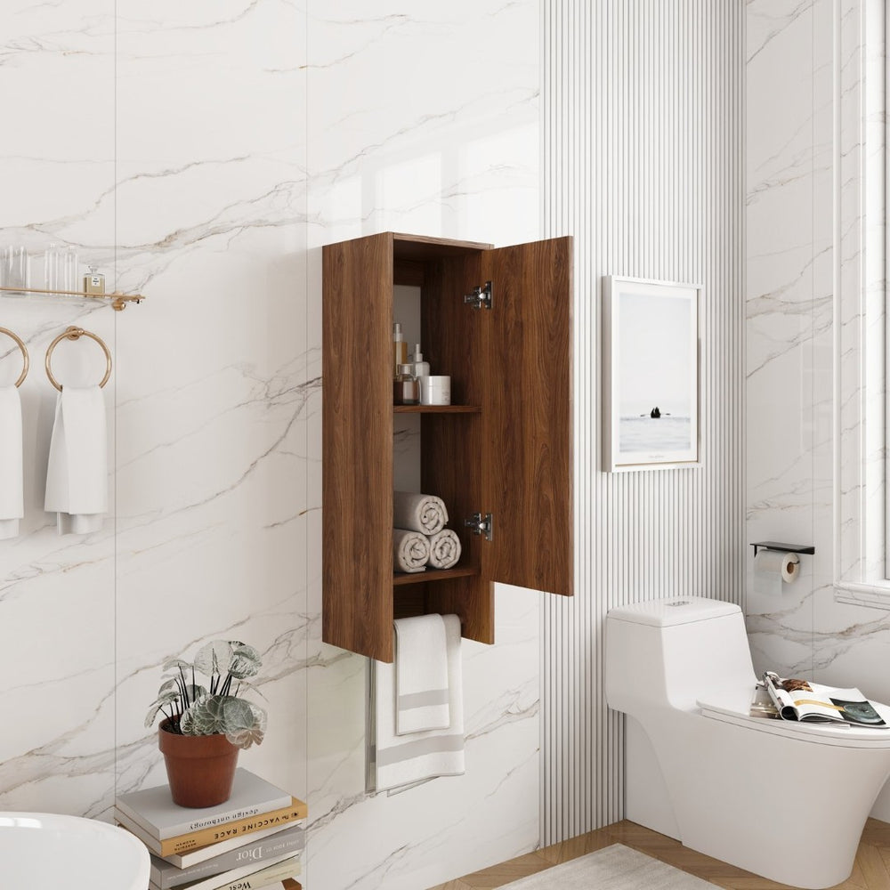 English Elm 12 Inch Wall Mounted Storage Cabinet Soft Close Door Ebony Wood Finish Bathroom W1972P457984