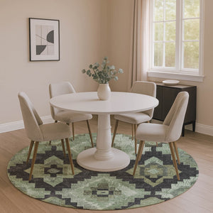 HomeRoots 8' X 10' Artichoke Green and Gray Ikat Area Rug - Washable, UV Protected, Ideal for High-Traffic Spaces 707207