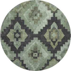 HomeRoots 8' X 10' Artichoke Green and Gray Ikat Area Rug - Washable, UV Protected, Ideal for High-Traffic Spaces 707207