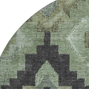HomeRoots 8' X 10' Artichoke Green and Gray Ikat Area Rug - Washable, UV Protected, Ideal for High-Traffic Spaces 707207