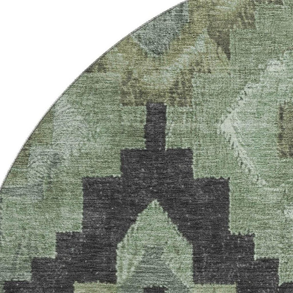 HomeRoots 8' X 10' Artichoke Green and Gray Ikat Area Rug - Washable, UV Protected, Ideal for High-Traffic Spaces 707207