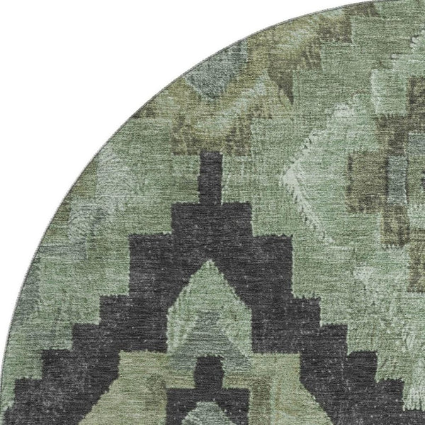 HomeRoots 8' X 10' Artichoke Green and Gray Ikat Area Rug - Washable, UV Protected, Ideal for High-Traffic Spaces 707207