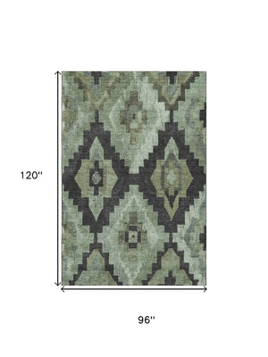 HomeRoots 9' X 12' Artichoke Green & Gray Ikat Washable Area Rug - UV Protected, Durable, Pet-Friendly Design 707208