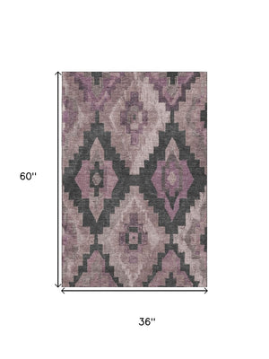 HomeRoots 5' X 8' Blush & Gray Ikat Area Rug - Durable, Washable, UV-Protected, Perfect for Busy Homes! 707211