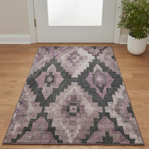 HomeRoots 5' X 8' Blush & Gray Ikat Area Rug - Durable, Washable, UV-Protected, Perfect for Busy Homes! 707211