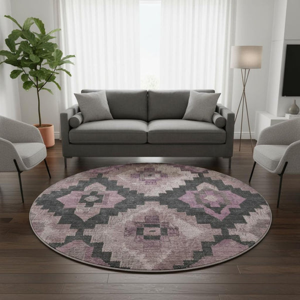 HomeRoots 8' X 10' Blush & Gray Ikat Washable Area Rug - Stylish, Durable, UV Protected for Homes with Pets & Kids 707213
