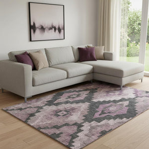 HomeRoots 9' X 12' Blush & Gray Ikat Washable Area Rug - Stain-Resistant, UV Protected, Modern Style for Homes 707214