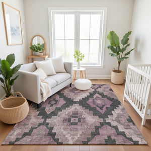 HomeRoots 10' X 14' Blush and Gray Ikat Area Rug - Stylish, Washable, UV-Protected, Kid & Pet Friendly Design 707215