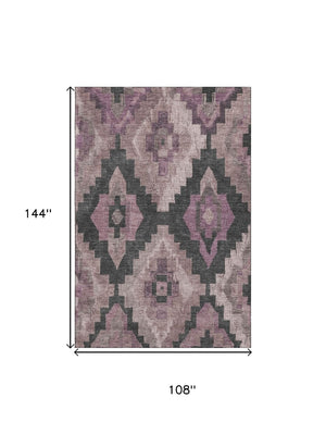 HomeRoots 10' X 14' Blush and Gray Ikat Area Rug - Stylish, Washable, UV-Protected, Kid & Pet Friendly Design 707215