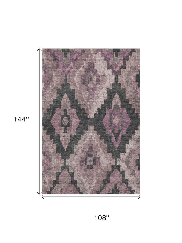 HomeRoots 10' X 14' Blush and Gray Ikat Area Rug - Stylish, Washable, UV-Protected, Kid & Pet Friendly Design 707215