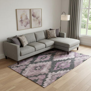 HomeRoots 10' X 14' Blush and Gray Ikat Area Rug - Stylish, Washable, UV-Protected, Kid & Pet Friendly Design 707215
