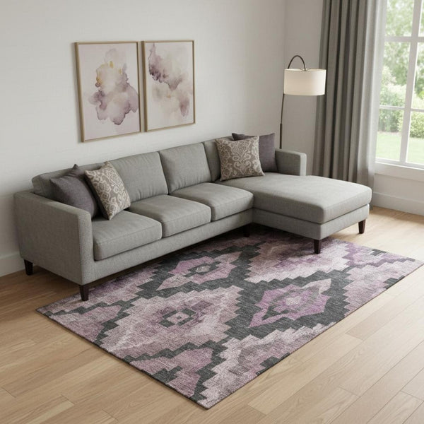 HomeRoots 10' X 14' Blush and Gray Ikat Area Rug - Stylish, Washable, UV-Protected, Kid & Pet Friendly Design 707215