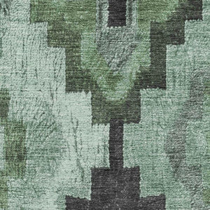 HomeRoots 5' Modern Ikat Area Rug in Green & Gray - Washable, UV Protected, Non-Slip, Stylish Home Accent! 707217
