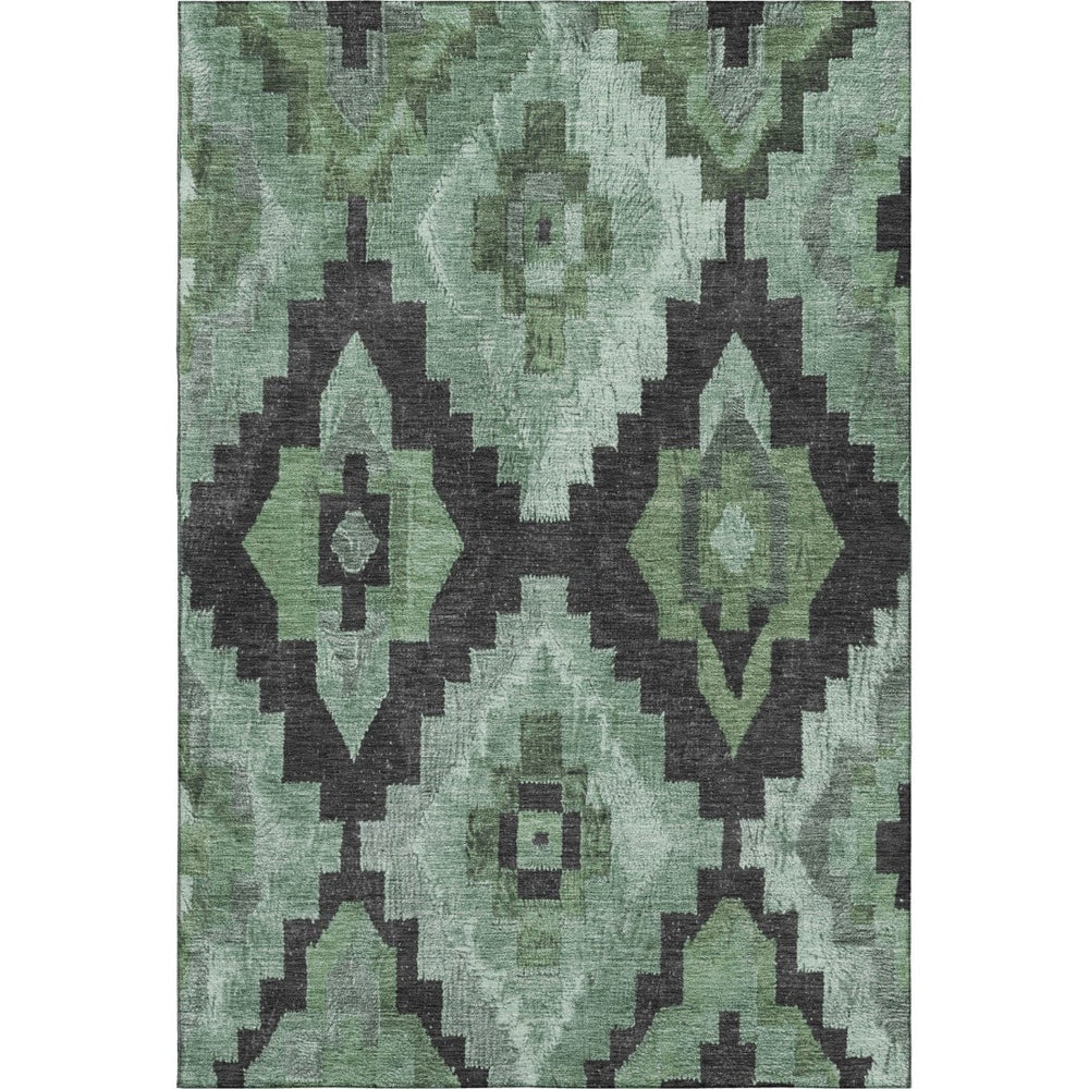 HomeRoots 8' Stylish Green & Gray Ikat Washable Round Rug with UV Protection & Stain Resistance for Easy Care 707218