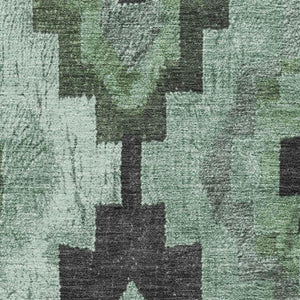 HomeRoots 8' Stylish Green & Gray Ikat Washable Round Rug with UV Protection & Stain Resistance for Easy Care 707218
