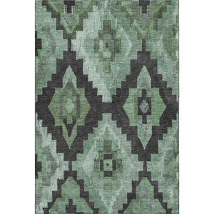 HomeRoots 8' Stylish Green & Gray Ikat Washable Round Rug with UV Protection & Stain Resistance for Easy Care 707218