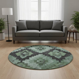 HomeRoots 8' X 10' Ikat Washable Area Rug in Green and Gray - Stain Resistant, UV Protected, Durable Design 707219