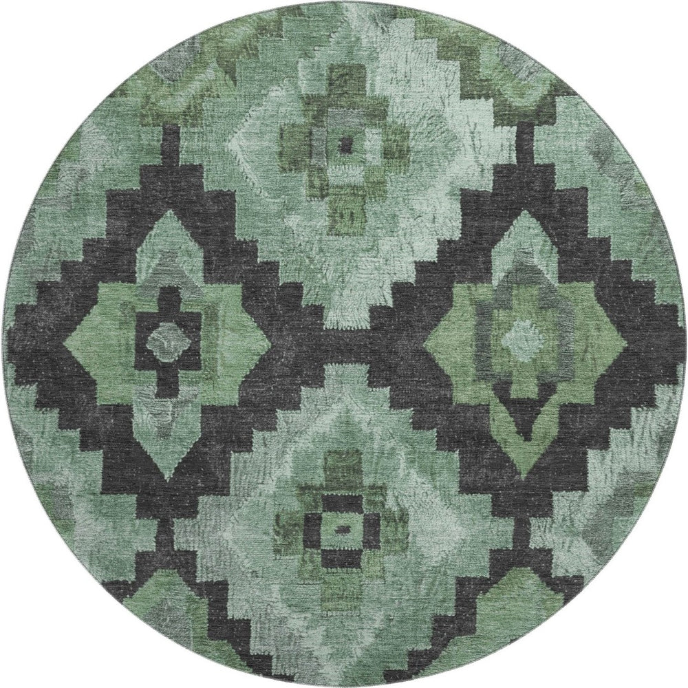HomeRoots 8' X 10' Ikat Washable Area Rug in Green and Gray - Stain Resistant, UV Protected, Durable Design 707219