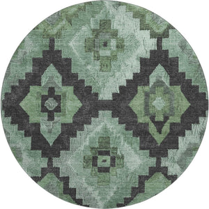 HomeRoots 8' X 10' Ikat Washable Area Rug in Green and Gray - Stain Resistant, UV Protected, Durable Design 707219