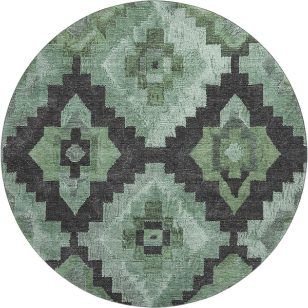 HomeRoots 8' X 10' Ikat Washable Area Rug in Green and Gray - Stain Resistant, UV Protected, Durable Design 707219