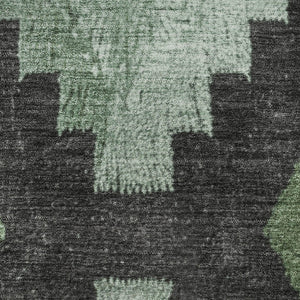 HomeRoots 8' X 10' Ikat Washable Area Rug in Green and Gray - Stain Resistant, UV Protected, Durable Design 707219