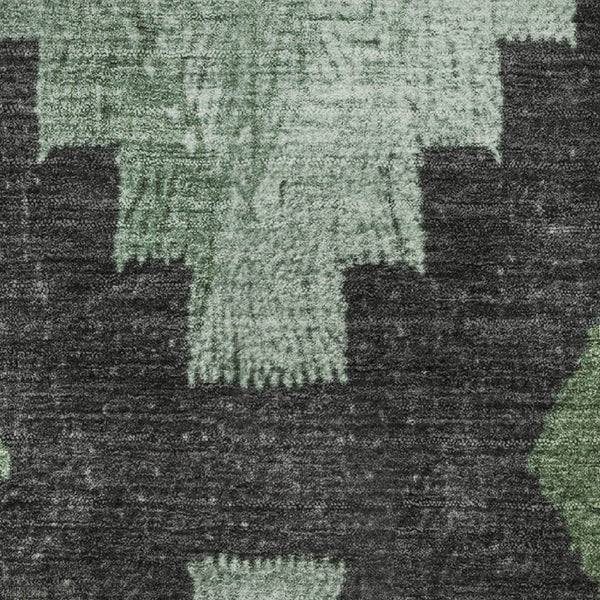HomeRoots 8' X 10' Ikat Washable Area Rug in Green and Gray - Stain Resistant, UV Protected, Durable Design 707219