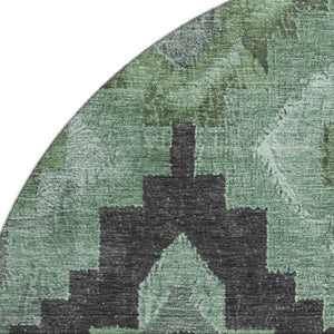 HomeRoots 8' X 10' Ikat Washable Area Rug in Green and Gray - Stain Resistant, UV Protected, Durable Design 707219