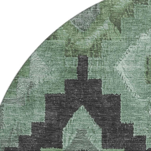 HomeRoots 8' X 10' Ikat Washable Area Rug in Green and Gray - Stain Resistant, UV Protected, Durable Design 707219