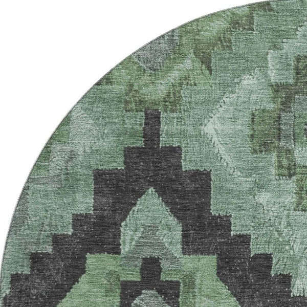 HomeRoots 8' X 10' Ikat Washable Area Rug in Green and Gray - Stain Resistant, UV Protected, Durable Design 707219