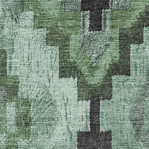 HomeRoots 9' X 12' Ikat Area Rug in Green and Gray – Stylish, Washable, UV-Protected for Modern Homes! 707220