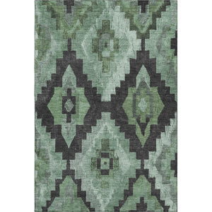HomeRoots 10' X 14' Ikat Area Rug in Green & Gray - Washable, UV Protected, Durable, Perfect for Busy Homes! 707221