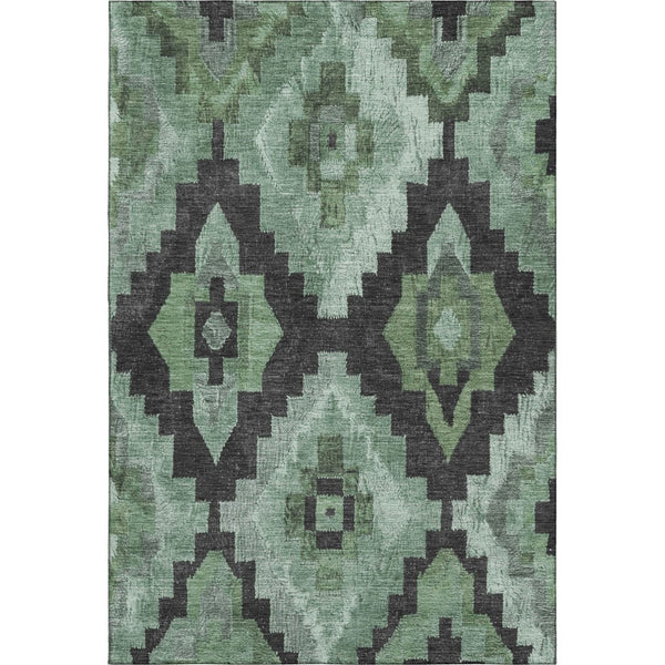 HomeRoots 10' X 14' Ikat Area Rug in Green & Gray - Washable, UV Protected, Durable, Perfect for Busy Homes! 707221