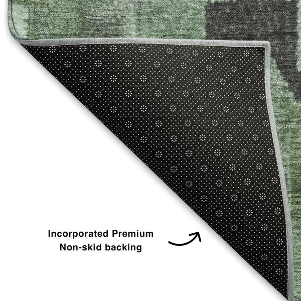 HomeRoots 10' X 14' Ikat Area Rug in Green & Gray - Washable, UV Protected, Durable, Perfect for Busy Homes! 707221