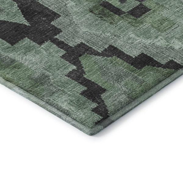 HomeRoots 10' X 14' Ikat Area Rug in Green & Gray - Washable, UV Protected, Durable, Perfect for Busy Homes! 707221