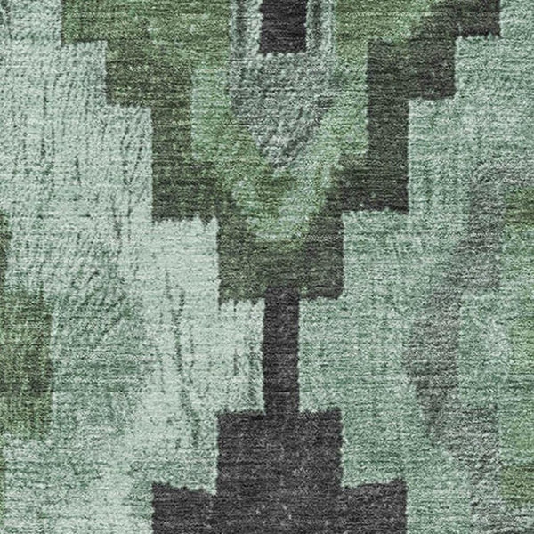 HomeRoots 10' X 14' Ikat Area Rug in Green & Gray - Washable, UV Protected, Durable, Perfect for Busy Homes! 707221