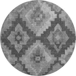 HomeRoots 8' X 10' Gray and Silver Ikat Washable Area Rug - Durable, Stylish, UV Protection for Busy Homes! 707225