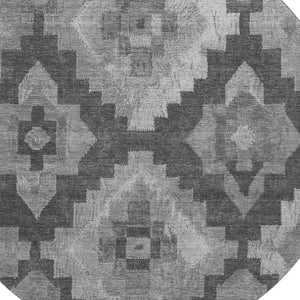 HomeRoots 8' X 10' Gray and Silver Ikat Washable Area Rug - Durable, Stylish, UV Protection for Busy Homes! 707225