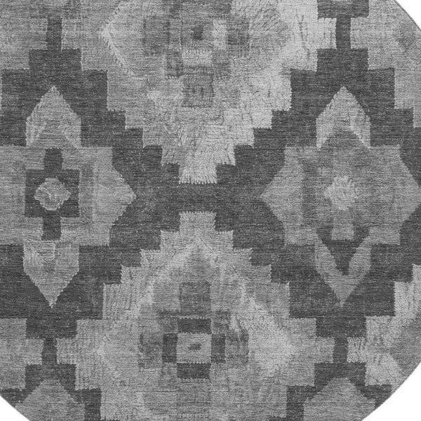HomeRoots 8' X 10' Gray and Silver Ikat Washable Area Rug - Durable, Stylish, UV Protection for Busy Homes! 707225