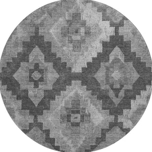 HomeRoots 8' X 10' Gray and Silver Ikat Washable Area Rug - Durable, Stylish, UV Protection for Busy Homes! 707225
