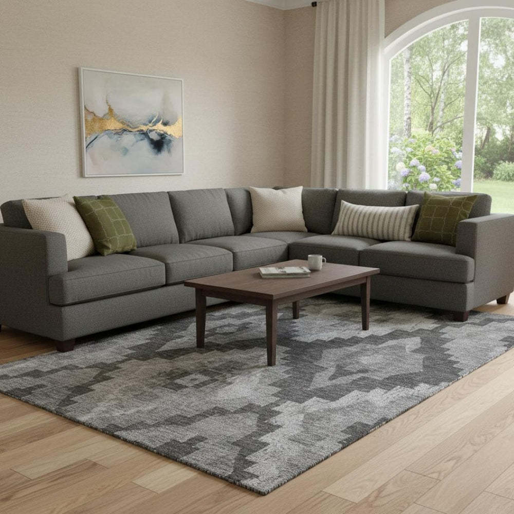 HomeRoots 9' X 12' Gray & Silver Ikat Area Rug – Washable, Stain Resistant with UV Protection for Durability 707226
