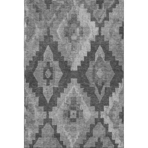HomeRoots 10' Gray and Silver Ikat Area Rug – Washable, UV-Protected, Soft Polyester for Stylish Living Spaces 707227