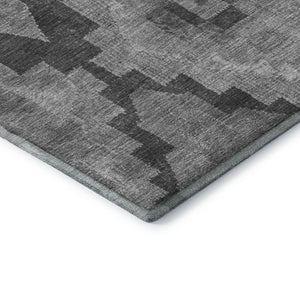 HomeRoots 10' Gray and Silver Ikat Area Rug – Washable, UV-Protected, Soft Polyester for Stylish Living Spaces 707227