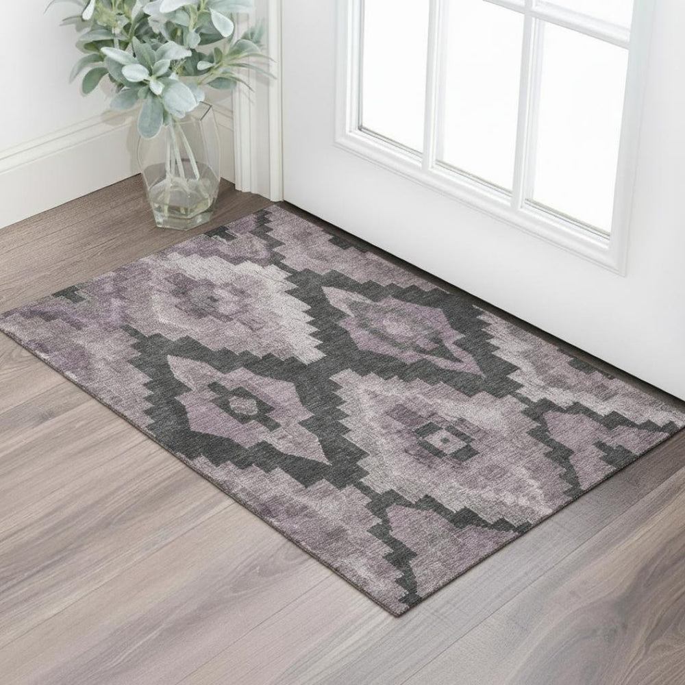 HomeRoots 5' X 8' Stylish Lavender & Gray Ikat Area Rug - Washable, UV Resistant, Perfect for Indoor & Outdoor Spaces! 707229