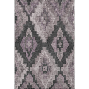 HomeRoots 8' Modern Ikat Washable Round Rug in Lavender & Gray - UV Resistant, Stain-Proof, Easy-Care Design 707230