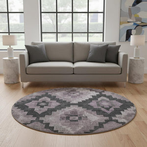 HomeRoots 8' X 10' Ikat Area Rug in Lavender & Gray - Washable, UV-Protected, Stain-Resistant & Stylish Design 707231