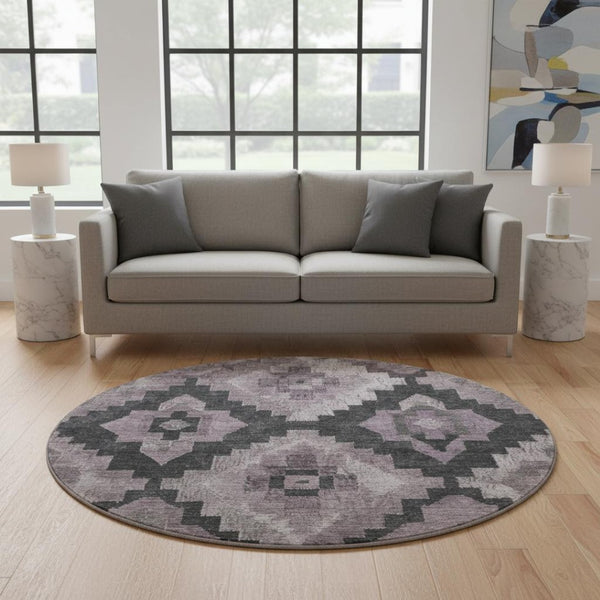 HomeRoots 8' X 10' Ikat Area Rug in Lavender & Gray - Washable, UV-Protected, Stain-Resistant & Stylish Design 707231