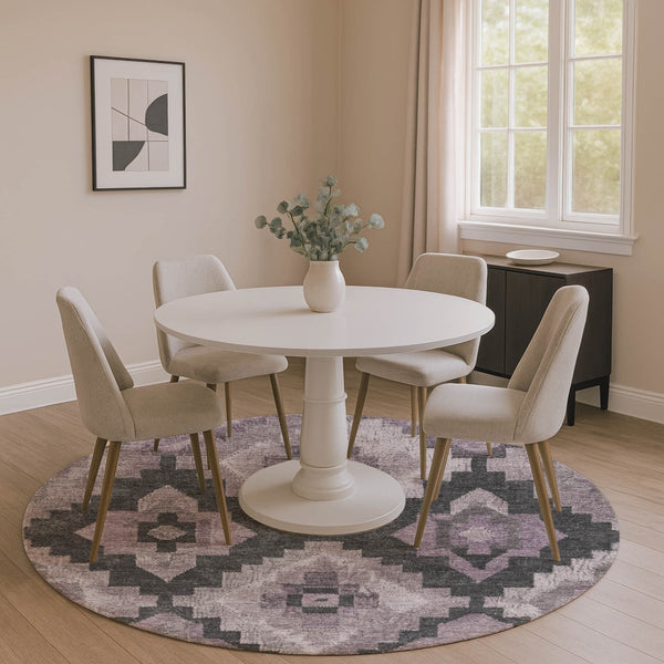 HomeRoots 8' X 10' Ikat Area Rug in Lavender & Gray - Washable, UV-Protected, Stain-Resistant & Stylish Design 707231